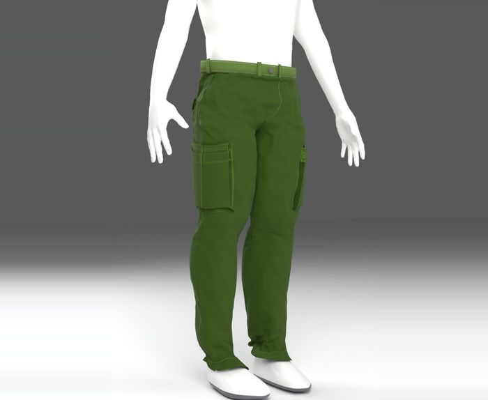 3D render of olive cargo trousers on an avatar