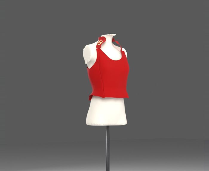 3D red halter top on a dress form